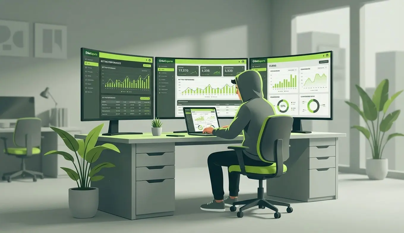 Afiliado BetEsporte analisando resultados de marketing esportivo no computador