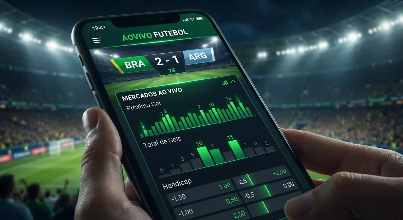 Tela de apostas esportivas ao vivo em futebol no celular