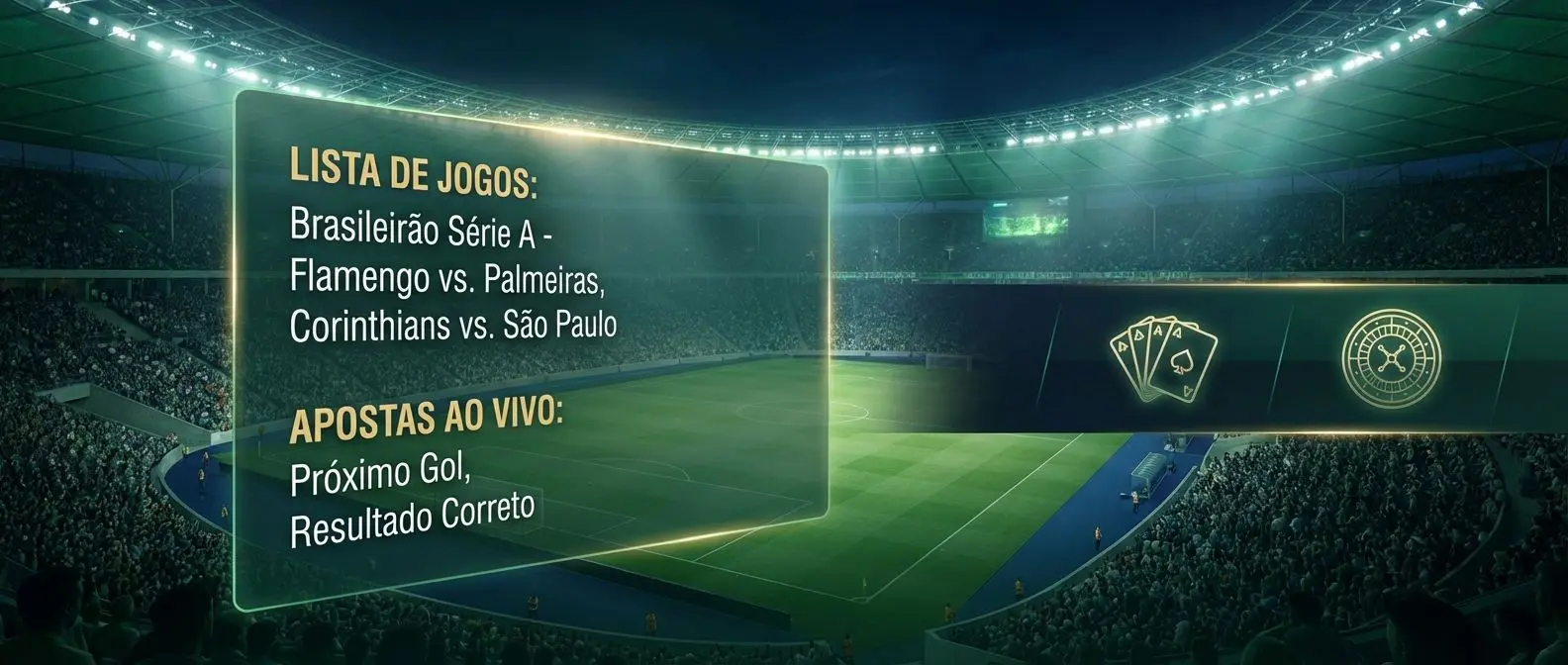 Banner com interface de apostas online em futebol e elementos de cassino