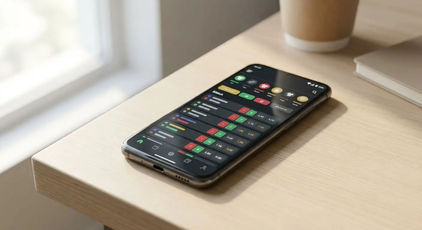 Celular Android exibindo interface genérica de app de apostas esportivas