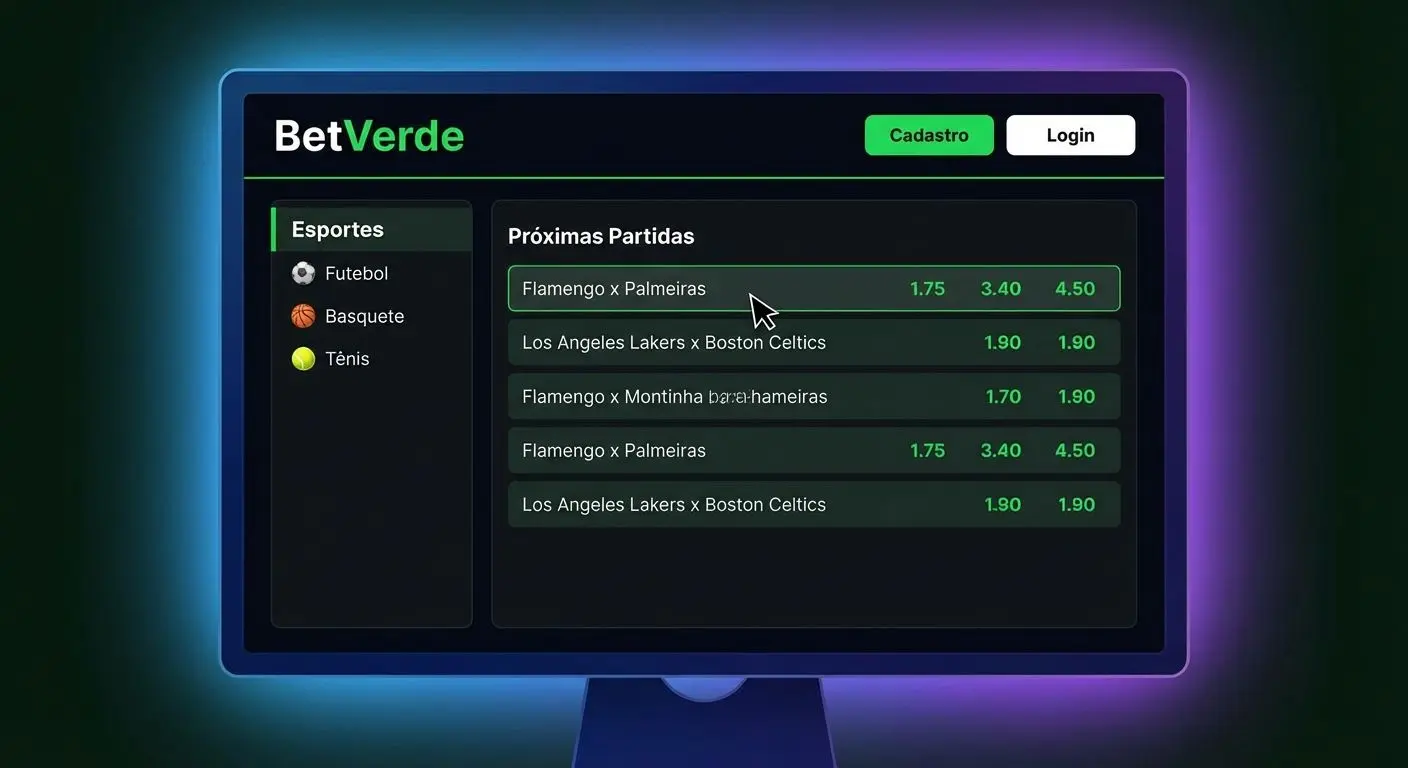 Tela inicial de site de apostas com botões de cadastro e login em destaque