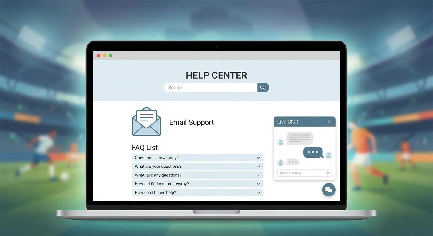 Interface de central de ajuda com chat e e-mail em tela de computador
