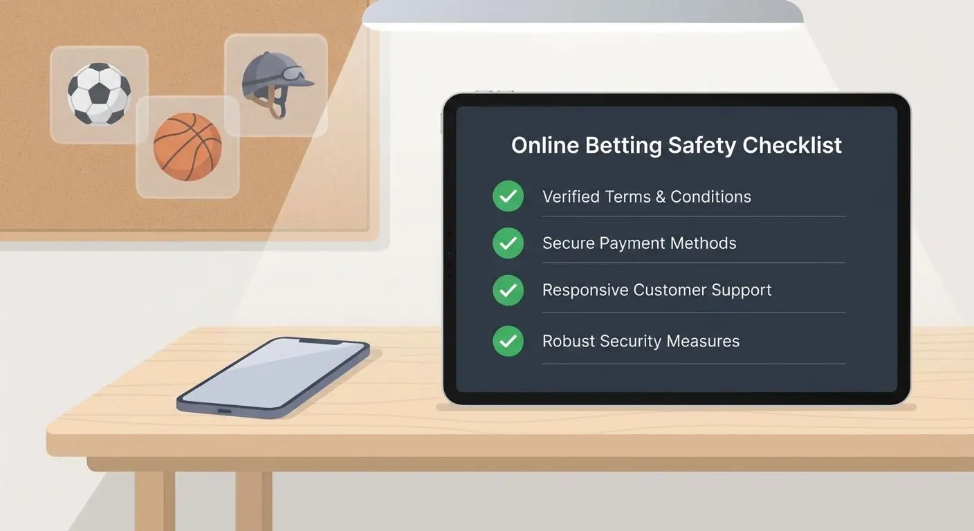 Checklist de verificação de segurança em apostas online exibido em um smartphone