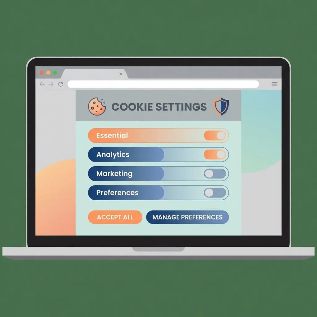 Tela ilustrando configurações de cookies e preferências de privacidade