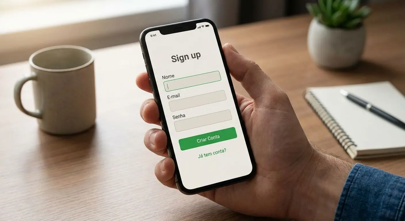 Smartphone exibindo tela de formulário de cadastro esportivo online