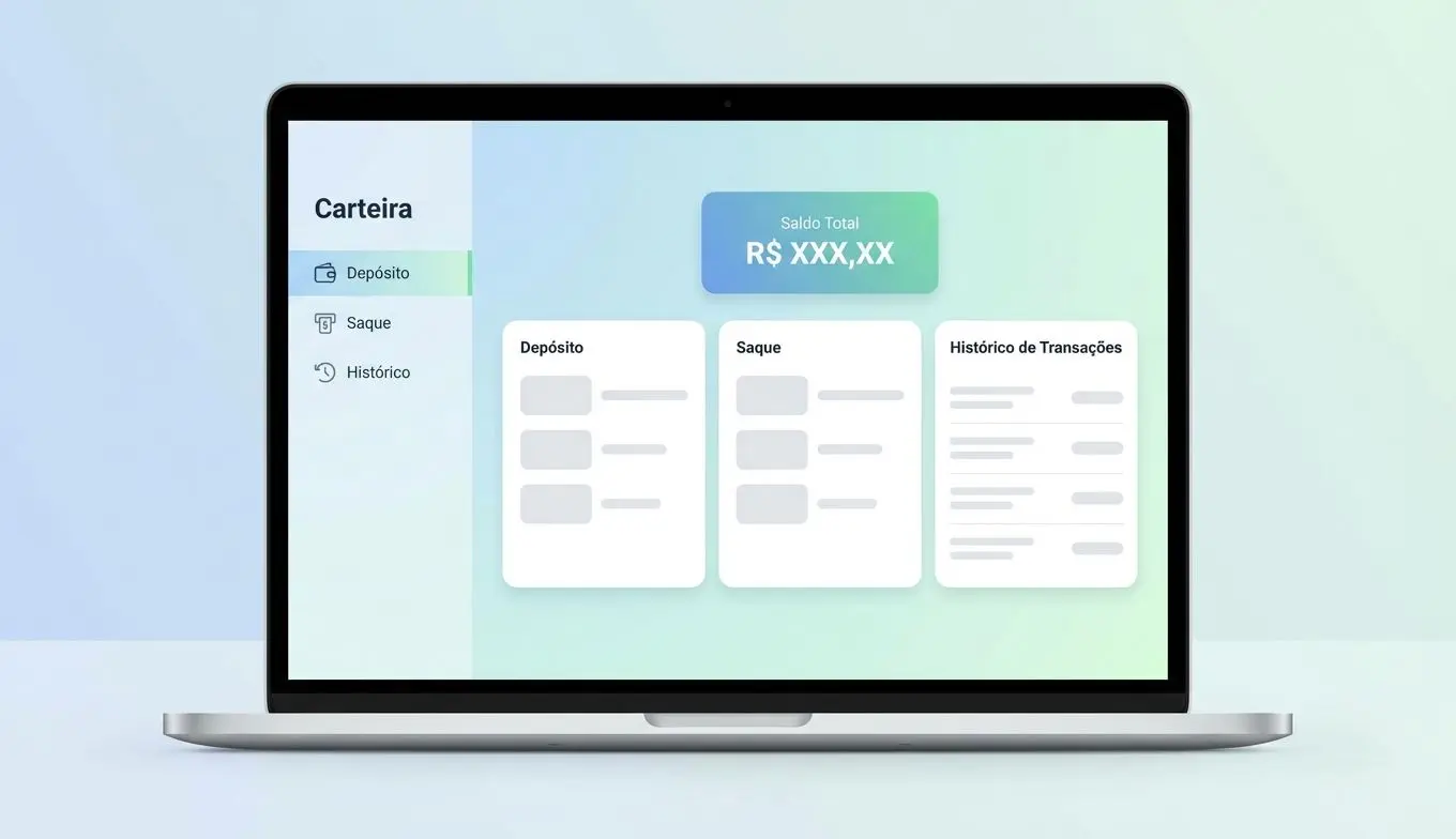 Ilustração de menu de carteira com opções de depósito e saque