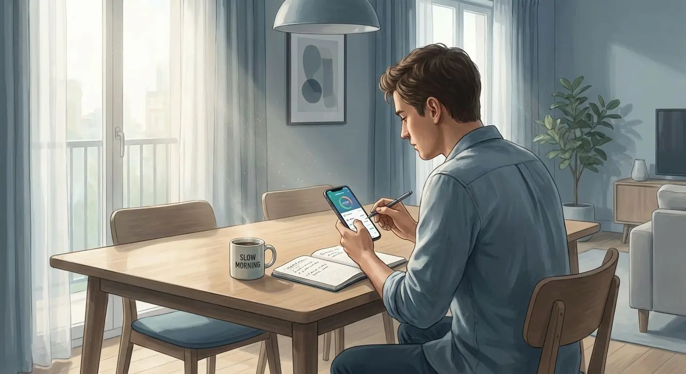 Pessoa definindo orçamento e tempo de jogo no celular em casa