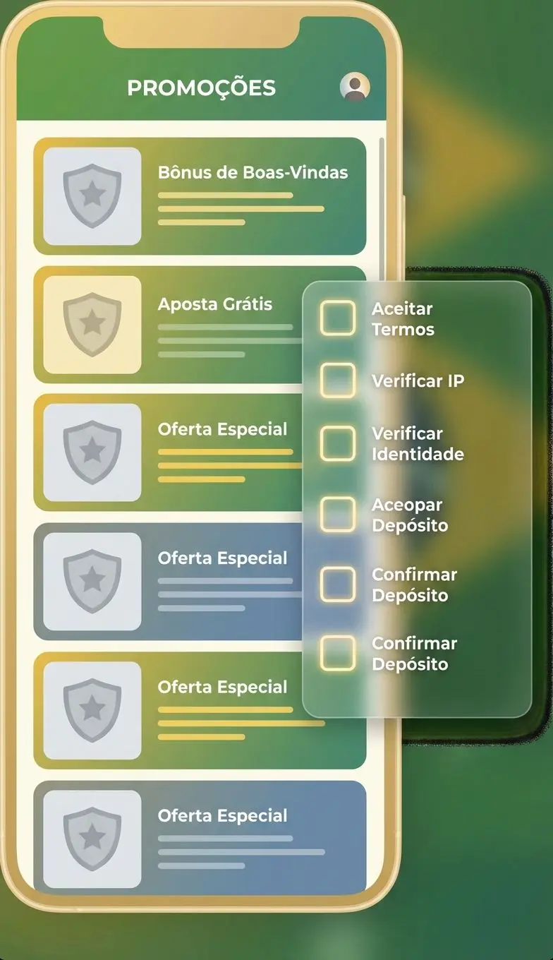 Página de promoções da Betesporte ao lado de checklist de termos e condições