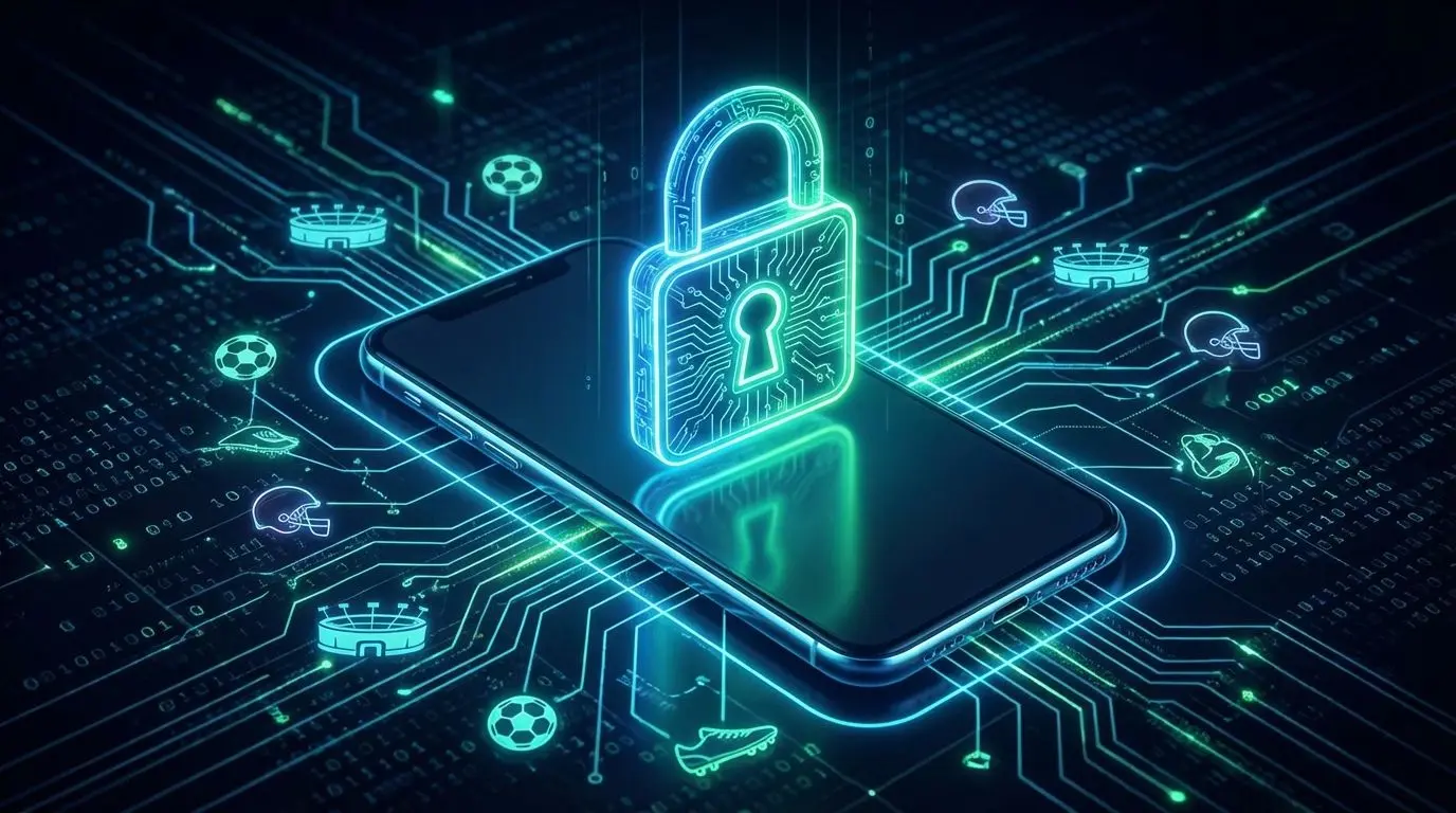 Cadeado digital sobre celular representando segurança da conta BetEsporte