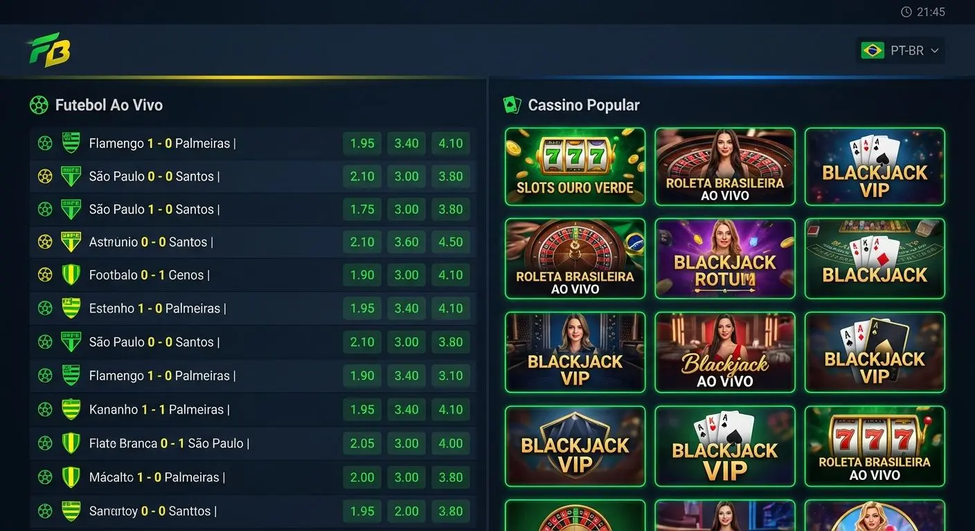 Tela inicial com apostas esportivas e jogos de cassino online